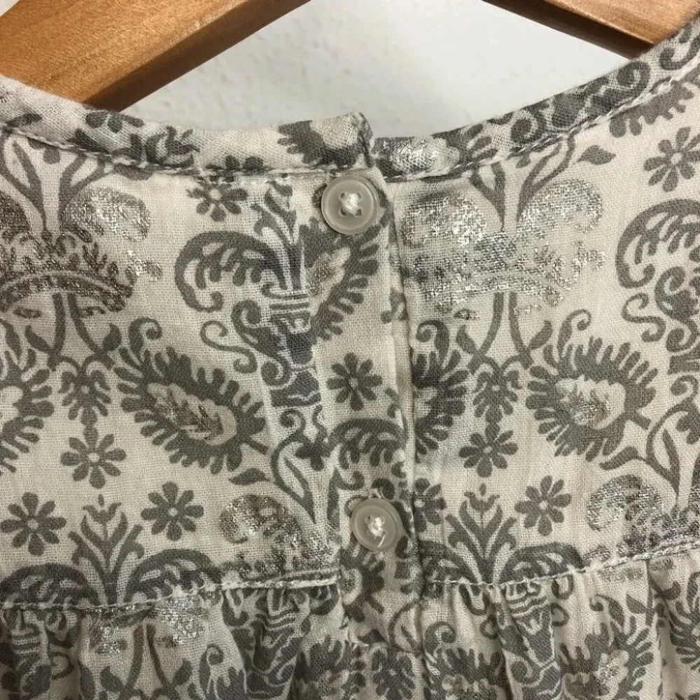 Peek Little‎ Peanut blouse long sleeve gray paisley print metallic 6-12 months
